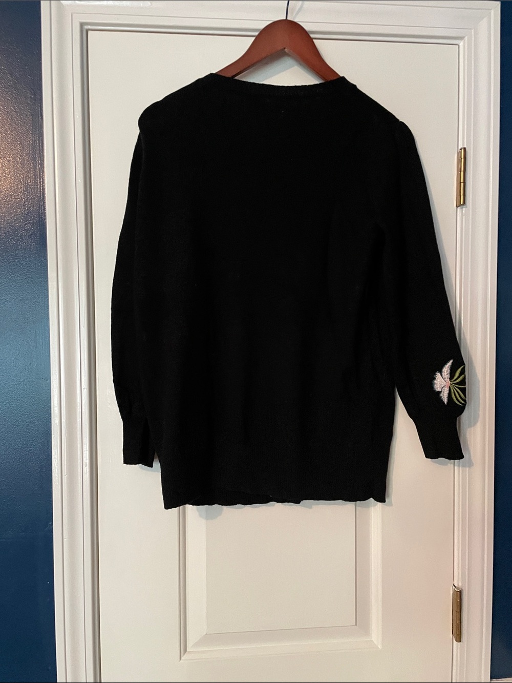 LOFT Black Sweater with Pink Floral Embroidery - Picture 5 of 6